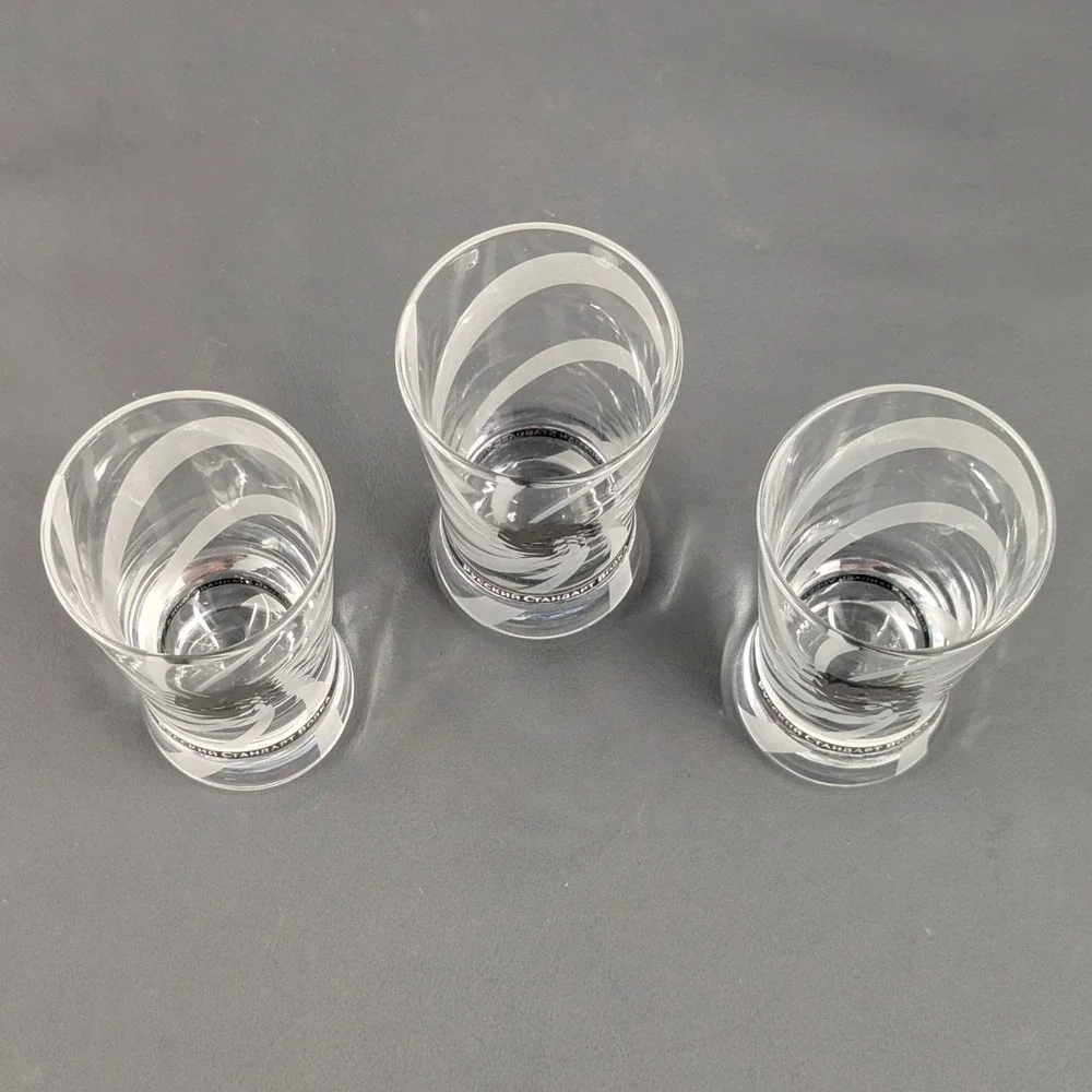 Russian Standard Vodka Shot Glasses Set of 3 Frosted Swirl Logo Barware 3.75